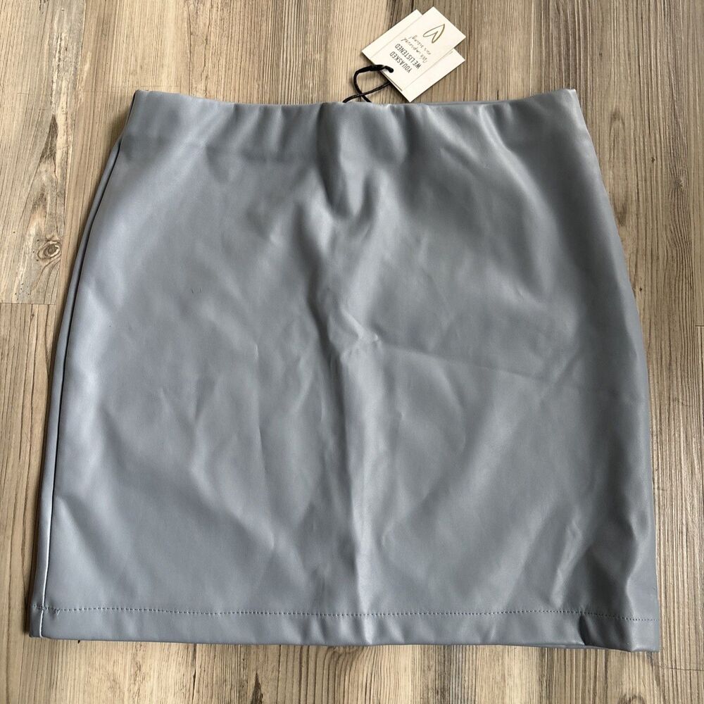 NWT Revamped Baby Blue Vegan Leather Edgy Biker Goth Moto Pastel Mini Skirt  XS